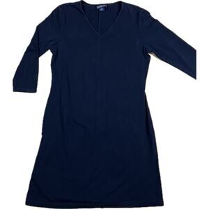 VTG 90's Lands End‎ Black V-Neck 3/4 Sleeve Cotton-Spandex Dress Petite S (6-8)